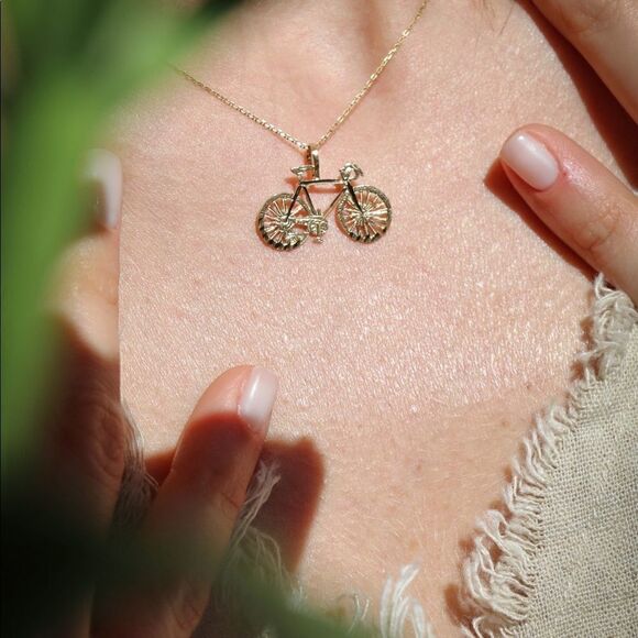 Bicycle 14k solid gold pendant perfect gift bicycle pendant - Picture 2 of 5
